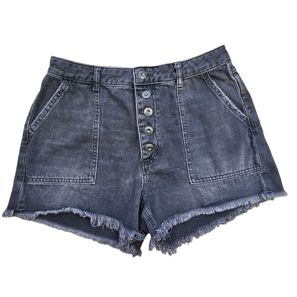 WeThe Free Jesse Carpenter Fray Hem Button Fly Faded Black Shorts Size 30 - Picture 2 of 14